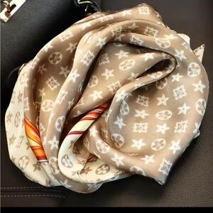Beige Monogram Faux Silk Scarf